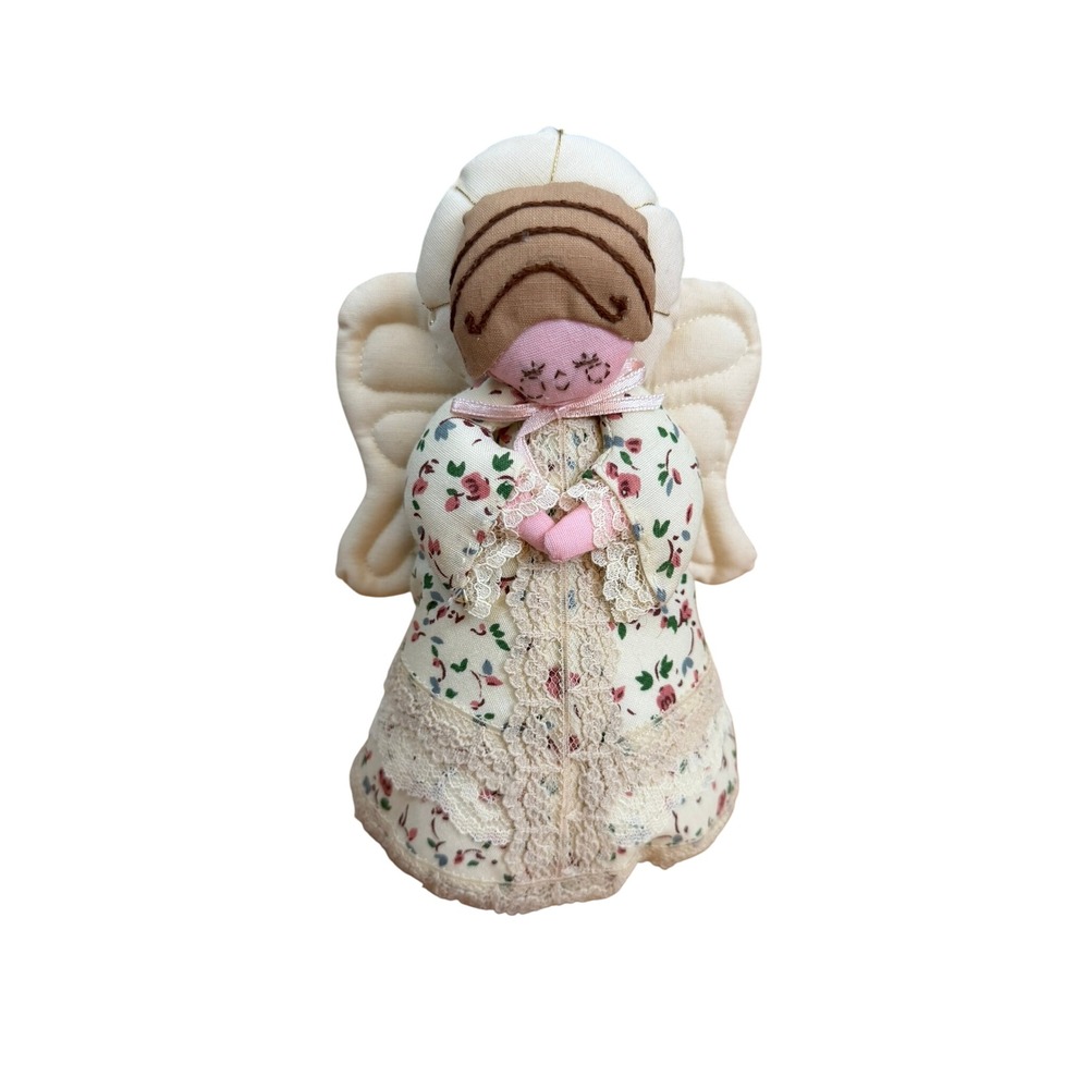 Handmade Fabric Angel Doll Floral Lace Trim Primitive Country Decor Figurine